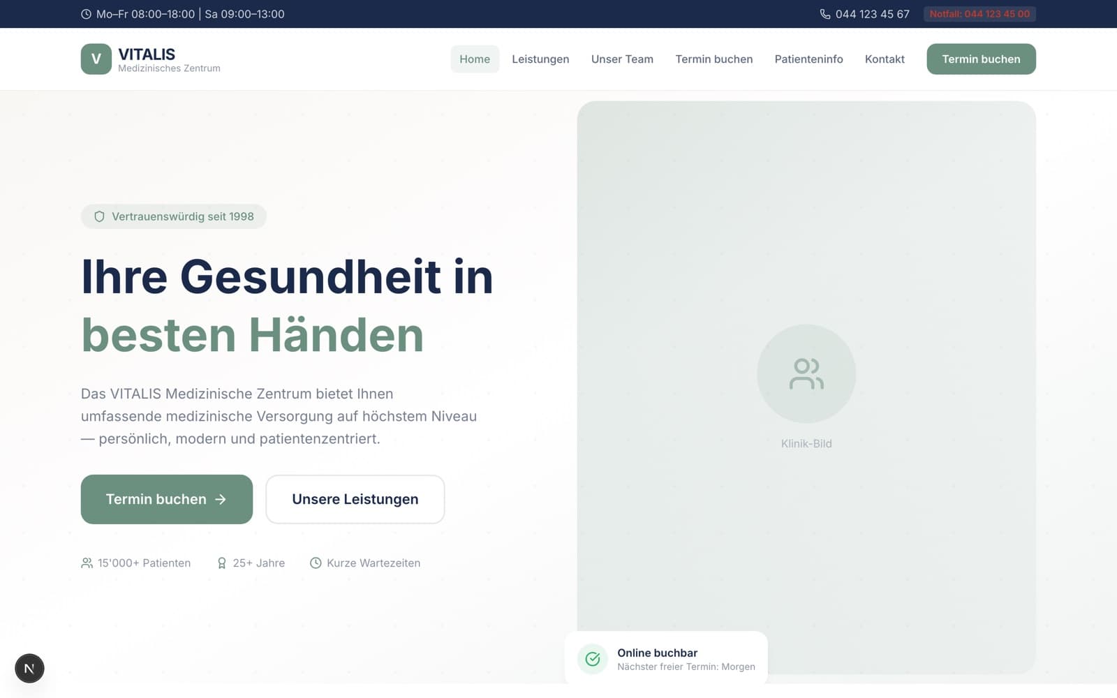 VITALIS — Praxis · Termin buchen · Patienteninfo
